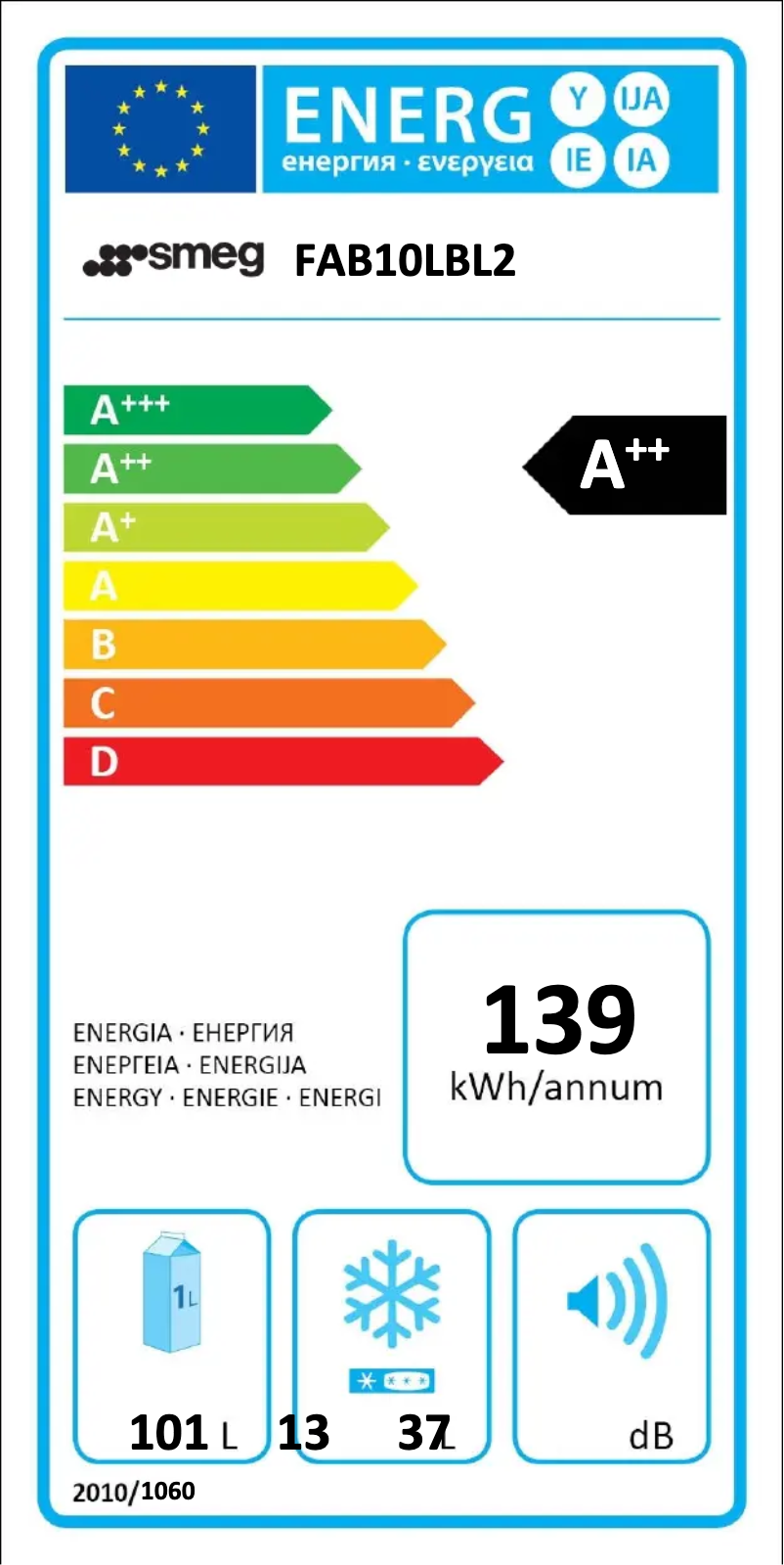 Page 1 de la notice Label énergétique Smeg FAB10LBL2