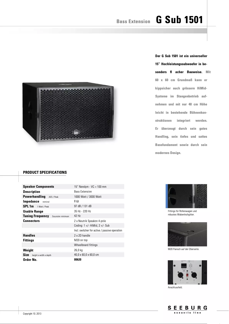 Page n°1 - Fiche technique Seeburg G Sub 1501