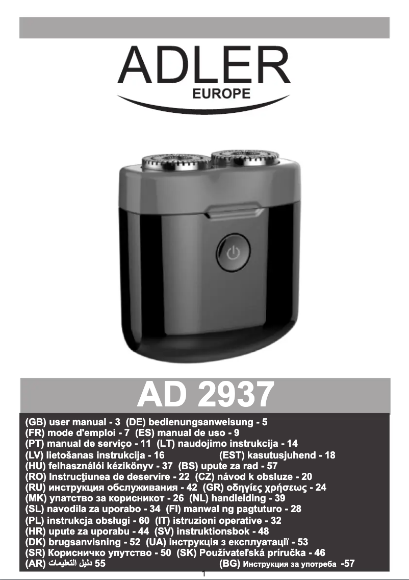 Page 1 de la notice Manuel utilisateur Adler AD 2937