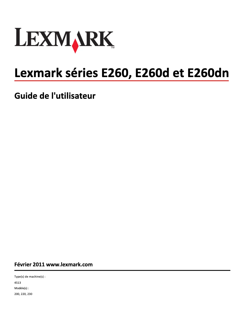 Page 1 de la notice Manuel utilisateur Lexmark E260