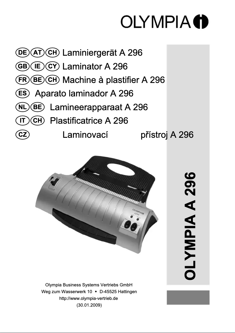 Page 1 de la notice Manuel utilisateur Olympia A 296