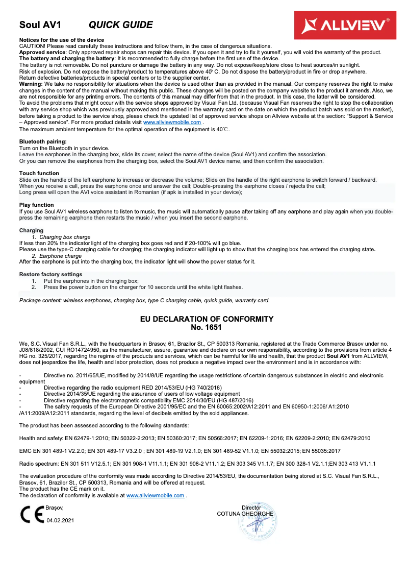 Page 1 de la notice Manuel utilisateur Allview Soul AV1