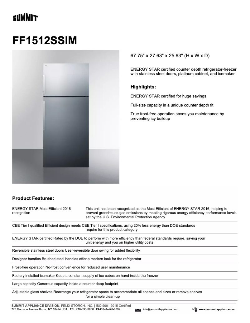 Page 1 de la notice Fiche technique Summit FF1512