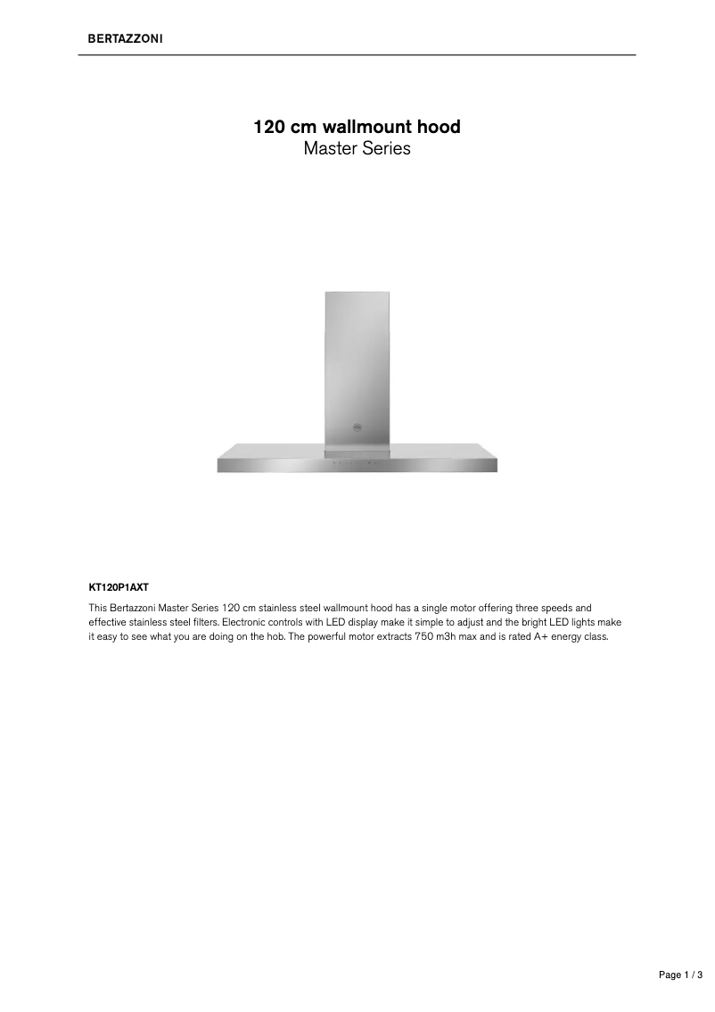 Page 1 de la notice Fiche technique Bertazzoni KT120P1AXT