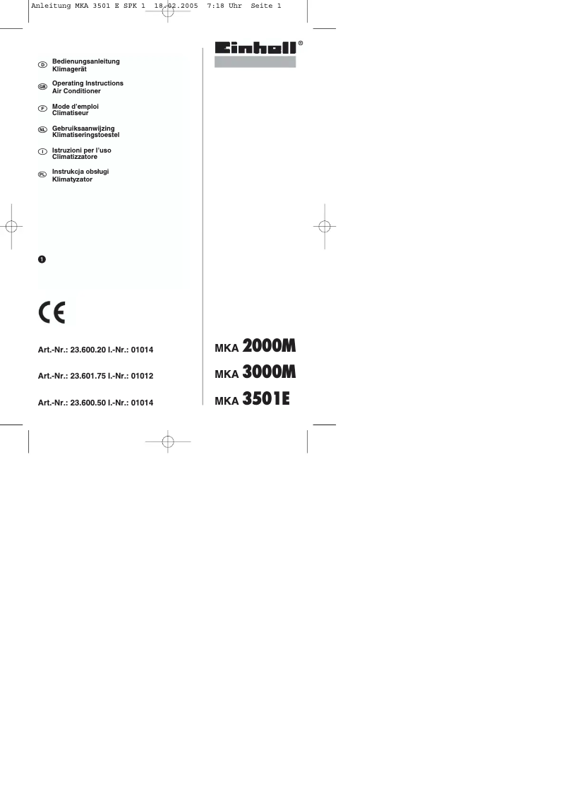 Page n°1 - Manuel utilisateur Einhell MKA 3000 M