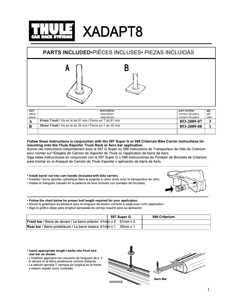 Page 1 de la notice Manuel utilisateur Thule XADAPT8
