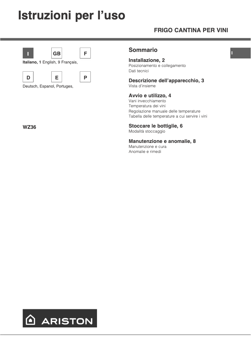 Page 1 de la notice Manuel utilisateur Ariston Thermo WZ 36