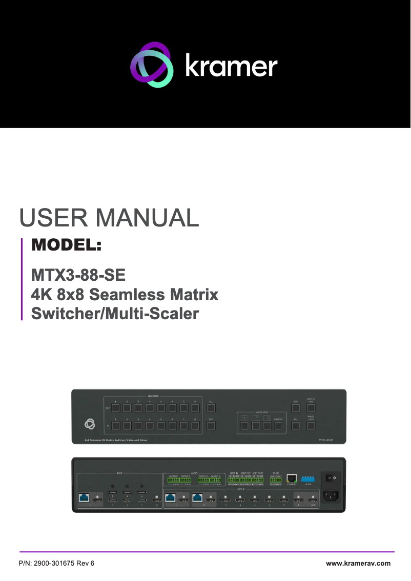 Page 1 de la notice Manuel utilisateur Kramer MTX3-88-SE