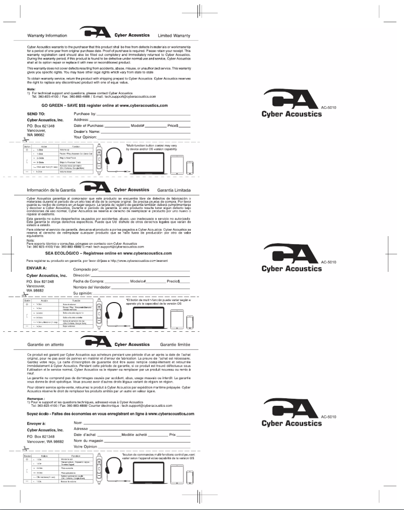 Page 1 de la notice Manuel utilisateur Cyber Acoustics AC-5010