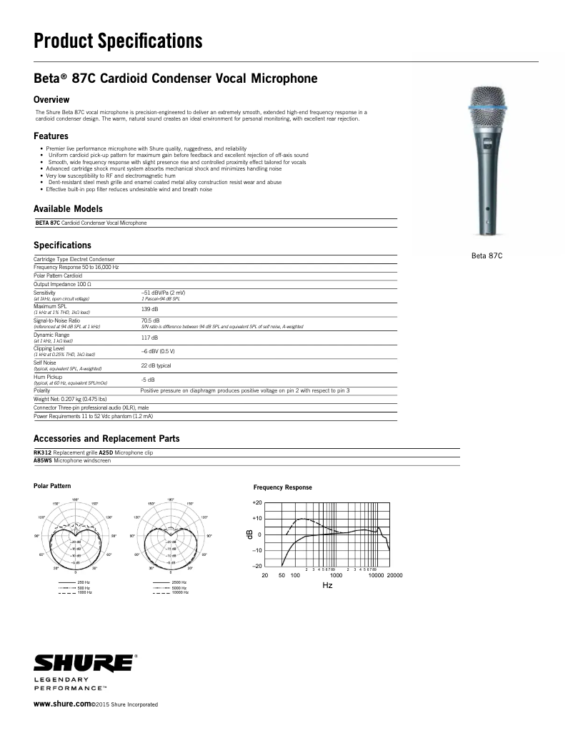 Page n°1 - Fiche technique Shure BETA 87C
