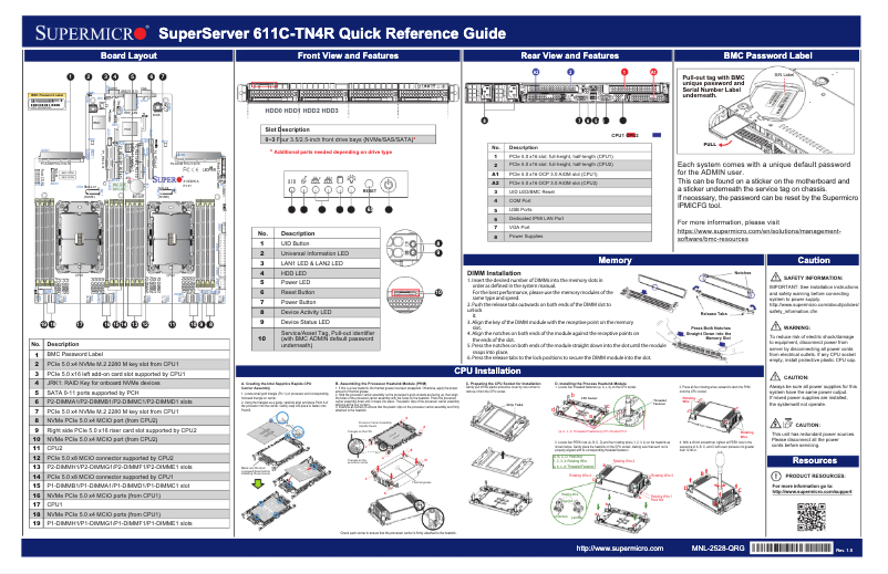 Page 1 de la notice Guide de démarrage rapide Supermicro SuperServer SYS-611C-TN4R