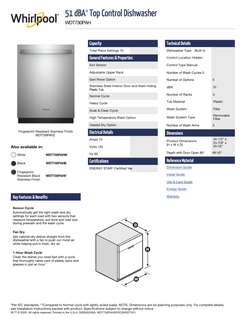 Image de la première page du manuel de l'appareil WDT730PAHZ