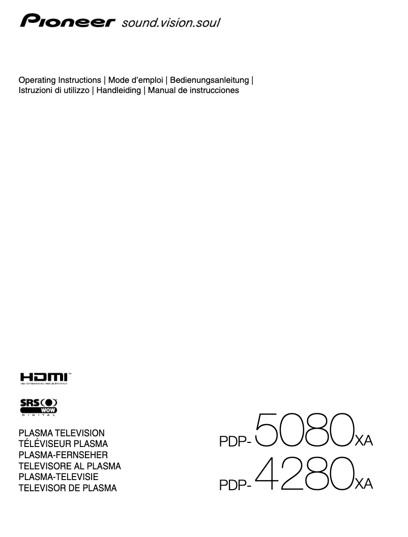 Page n°1 - Manuel utilisateur Pioneer PDP-4280XA