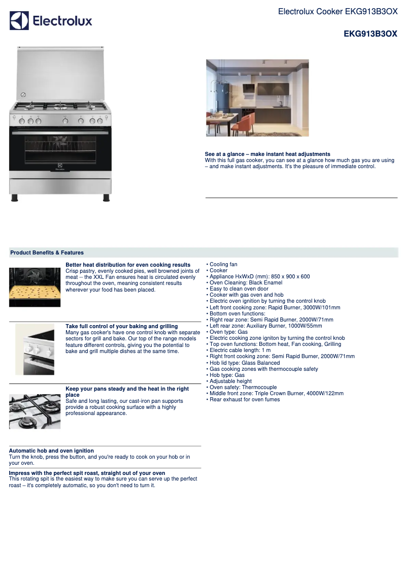 Page 1 de la notice Fiche technique Electrolux EKG913B3OX