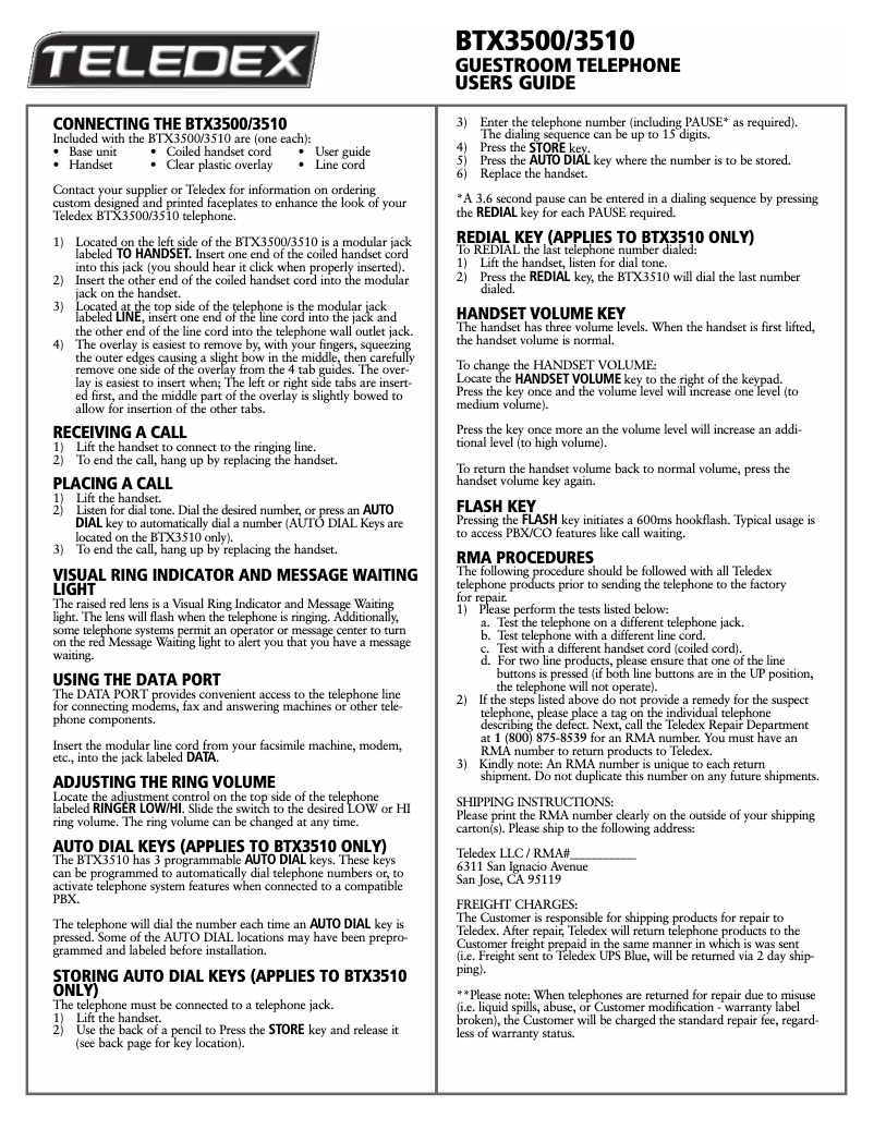 First page image of the manual for BTX3500