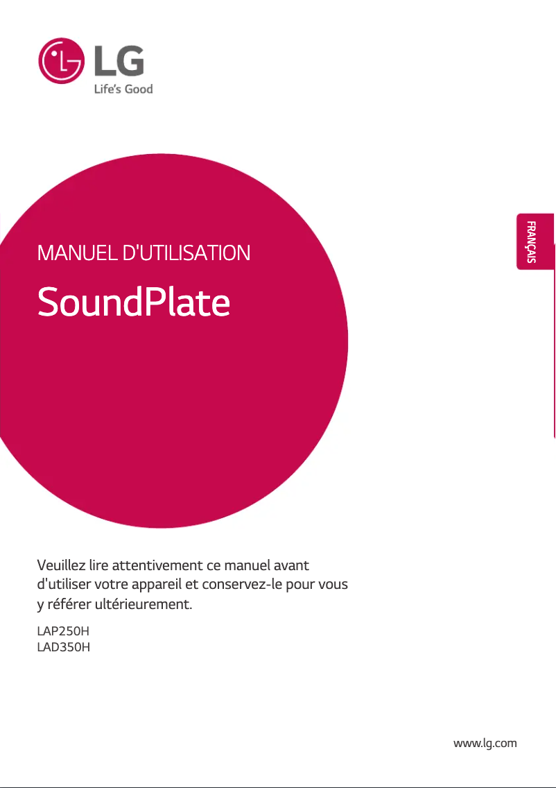 Page 1 de la notice Manuel utilisateur LG SoundPlate LAP250H