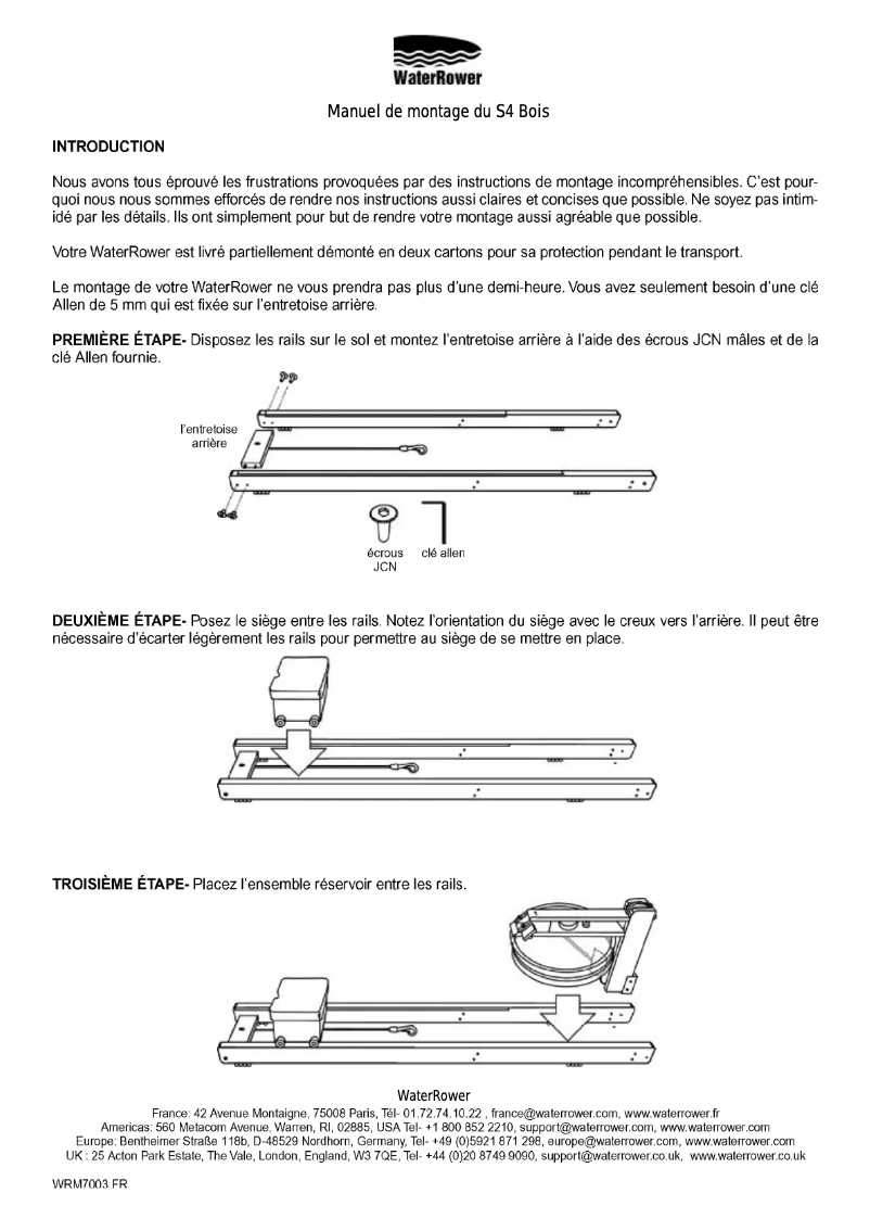 Page 1 de la notice Manuel utilisateur Waterrower Shadow