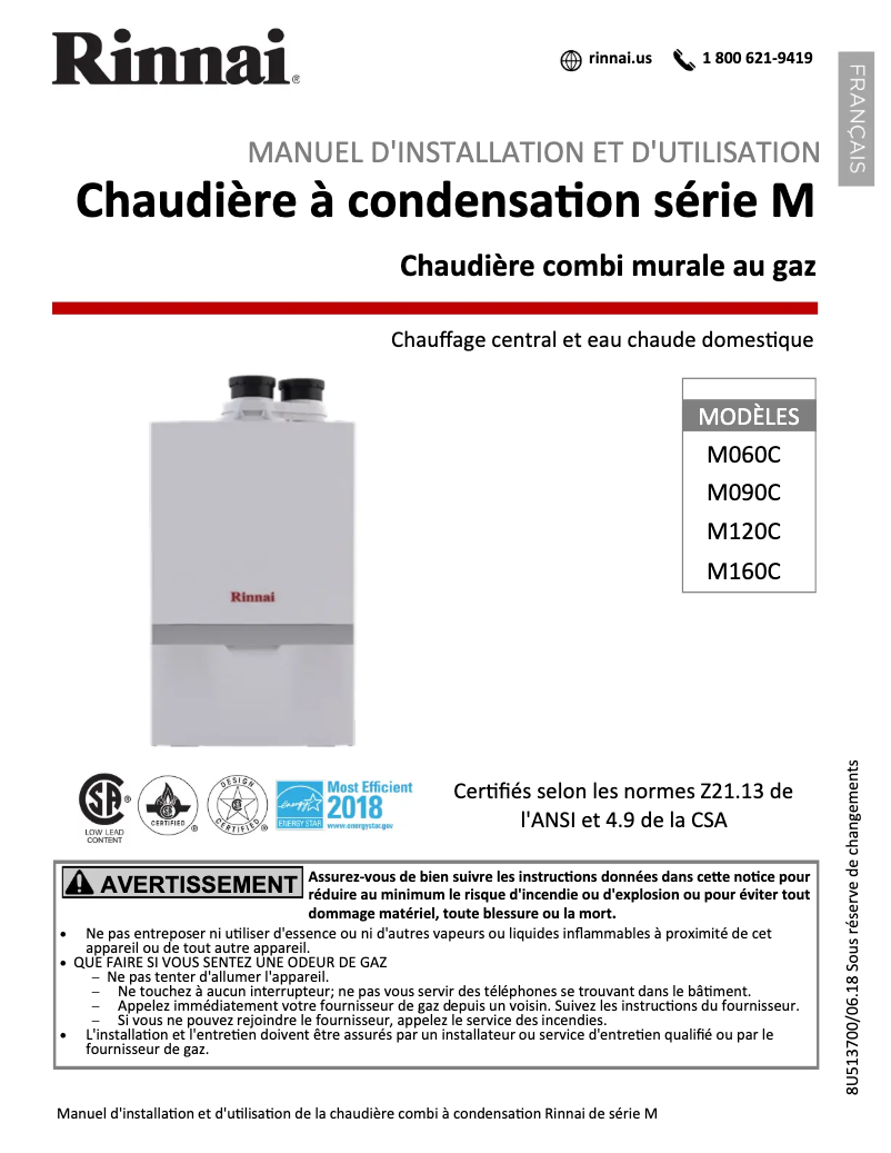 Page 1 de la notice Guide d'installation Rinnai M120CN