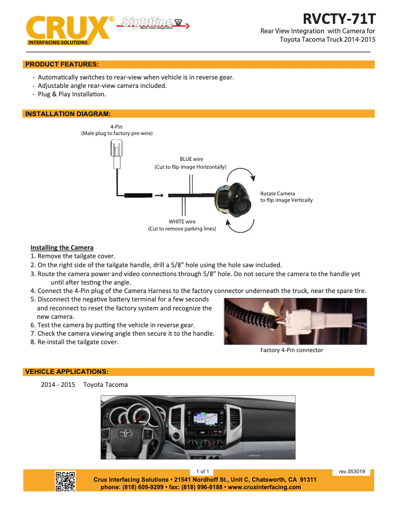 Page n°1 - Manuel utilisateur CRUX RVCTY-71T