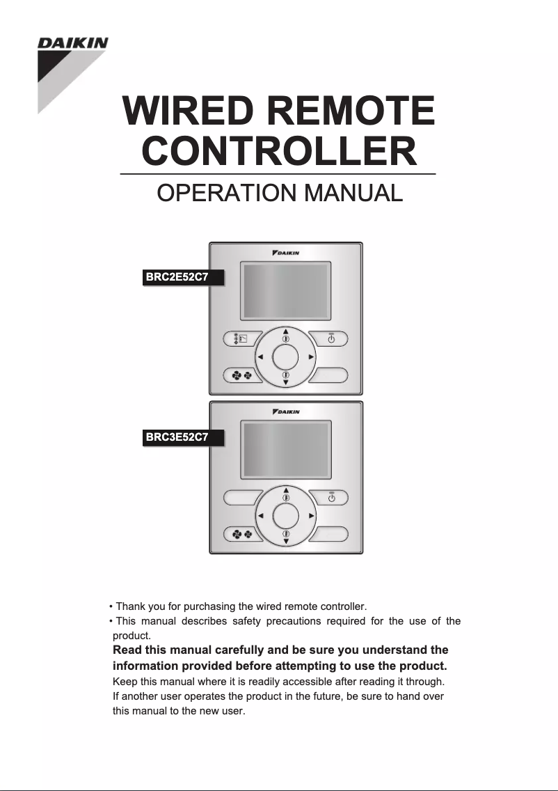 Page 1 de la notice Manuel utilisateur Daikin BRC3E52C7