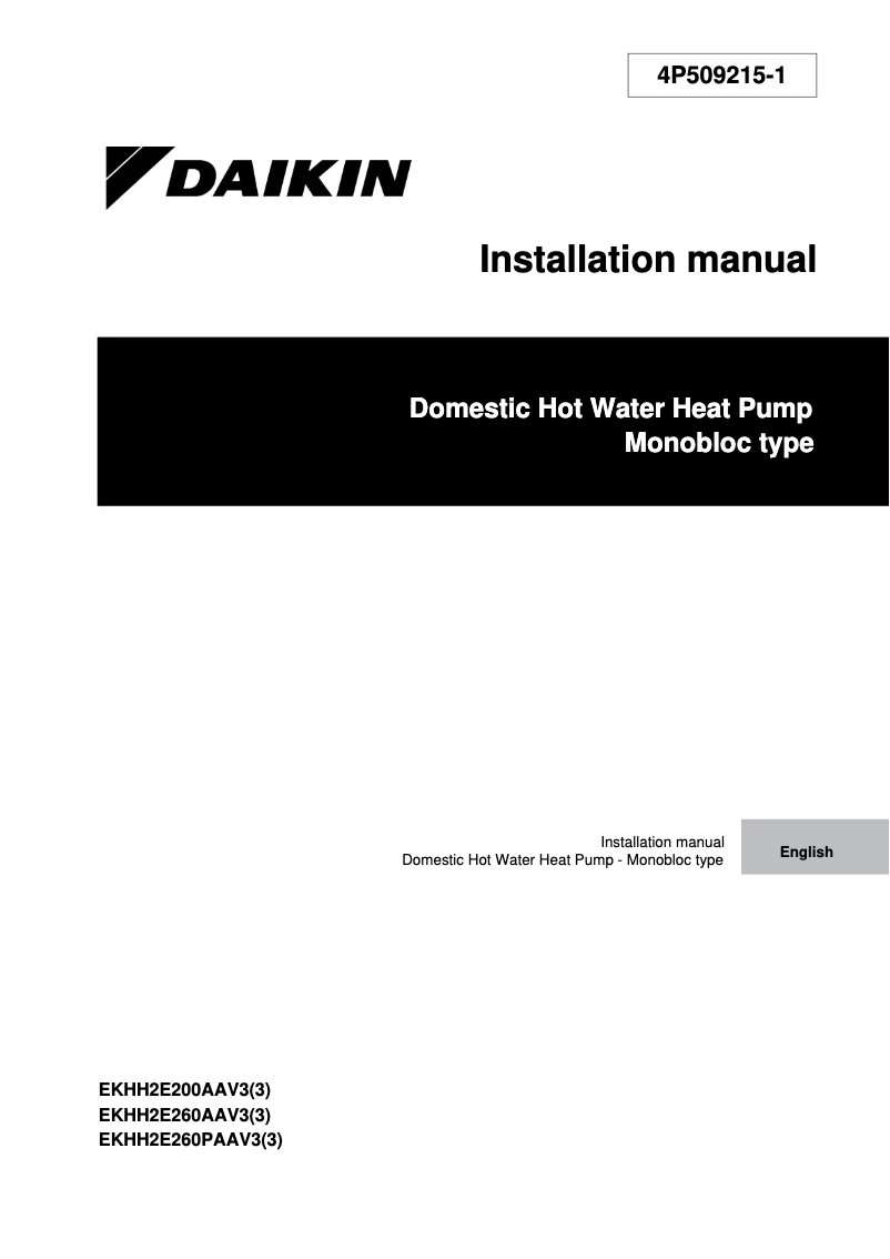 Page 1 de la notice Guide d'installation Daikin EKHH2E200AAV3