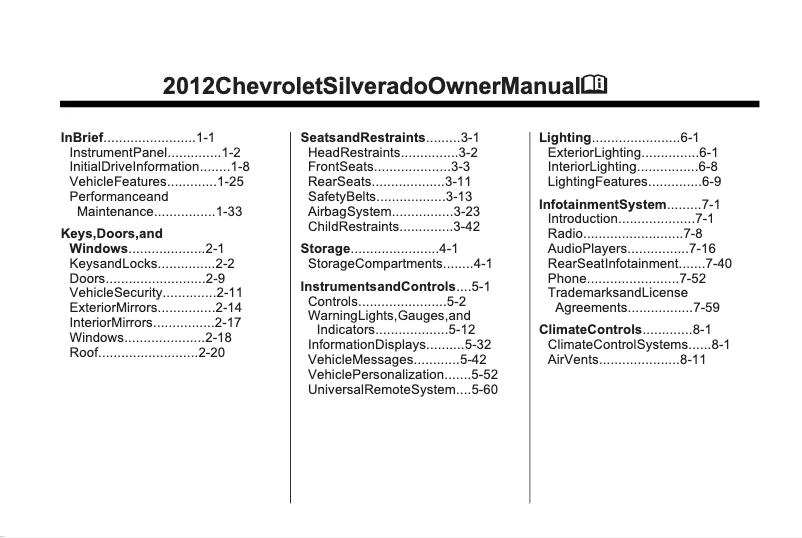 Page 1 de la notice Manuel utilisateur Chevrolet Silverado 3500 HD (2012)