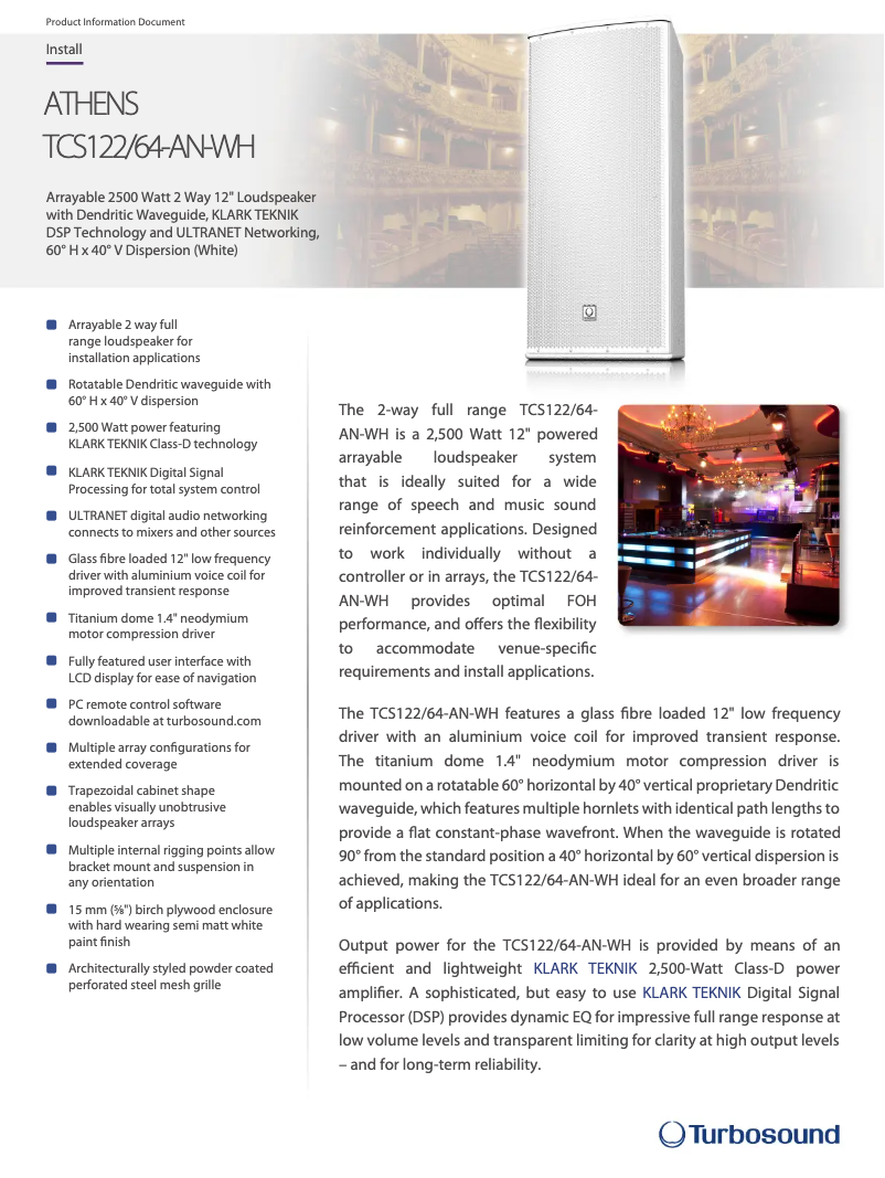 Página 1 del manual Ficha técnica Turbosound TCS122/64-AN