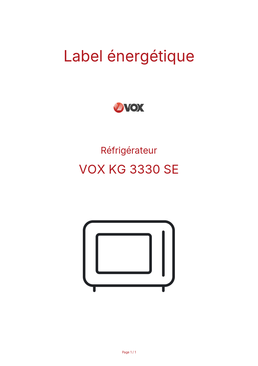 Page n°1 - Label énergétique VOX KG 3330 SE