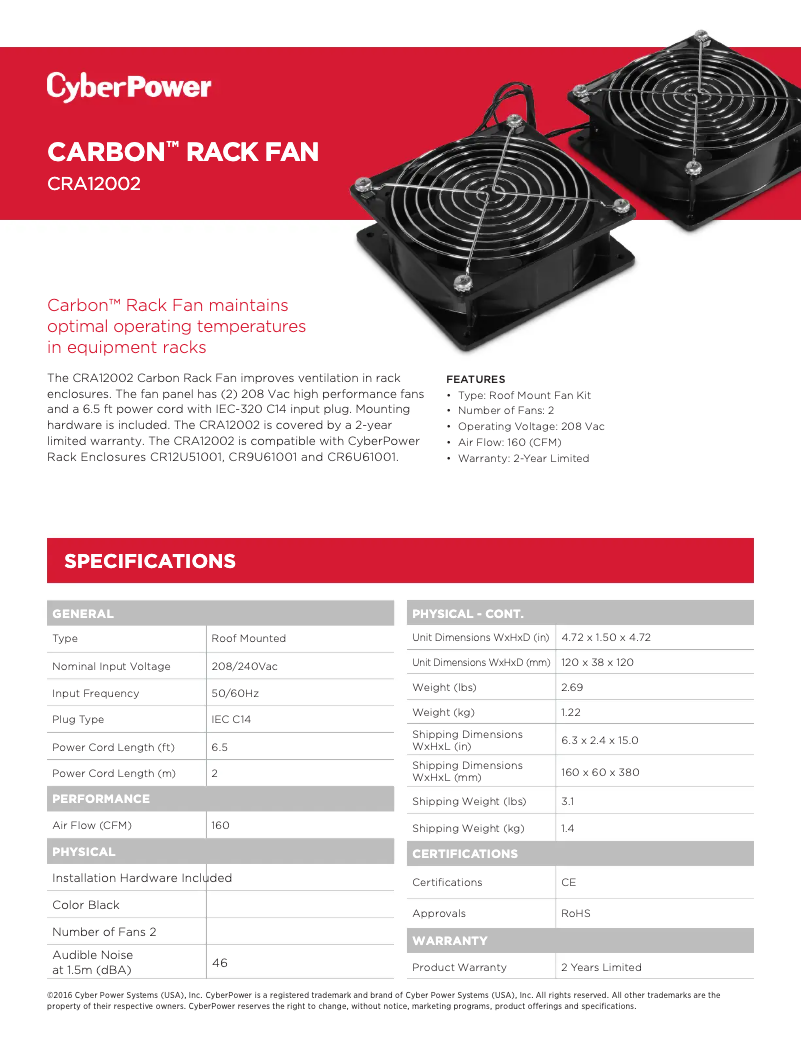 Page 1 de la notice Fiche technique CyberPower CRA12002