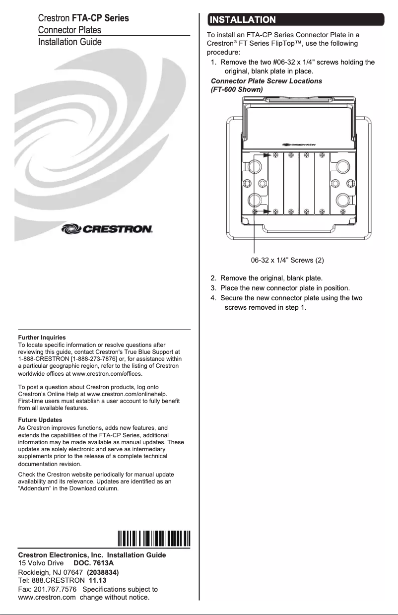 Página 1 del manual Manual de usuario Crestron FTA-CP-RJ45-102