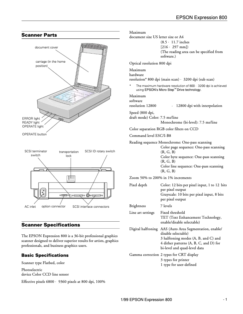 Image de la première page du manuel de l'appareil Expression 800