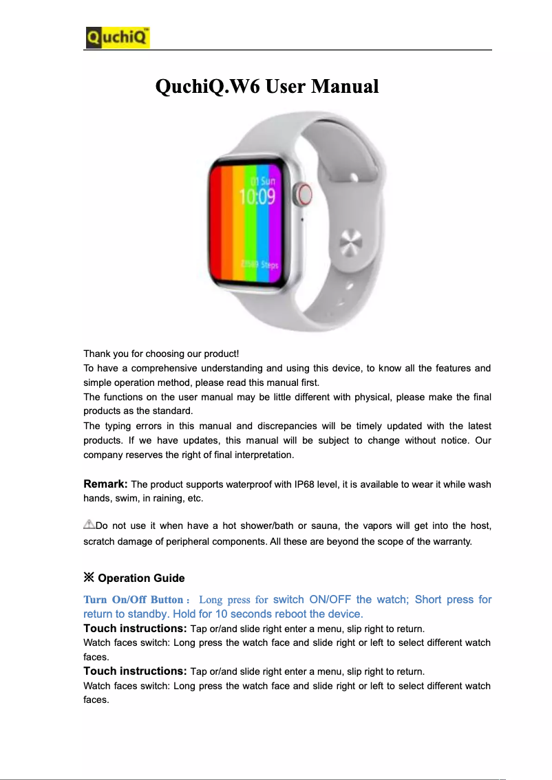 Página 1 del manual Manual de usuario QuchiQ W6