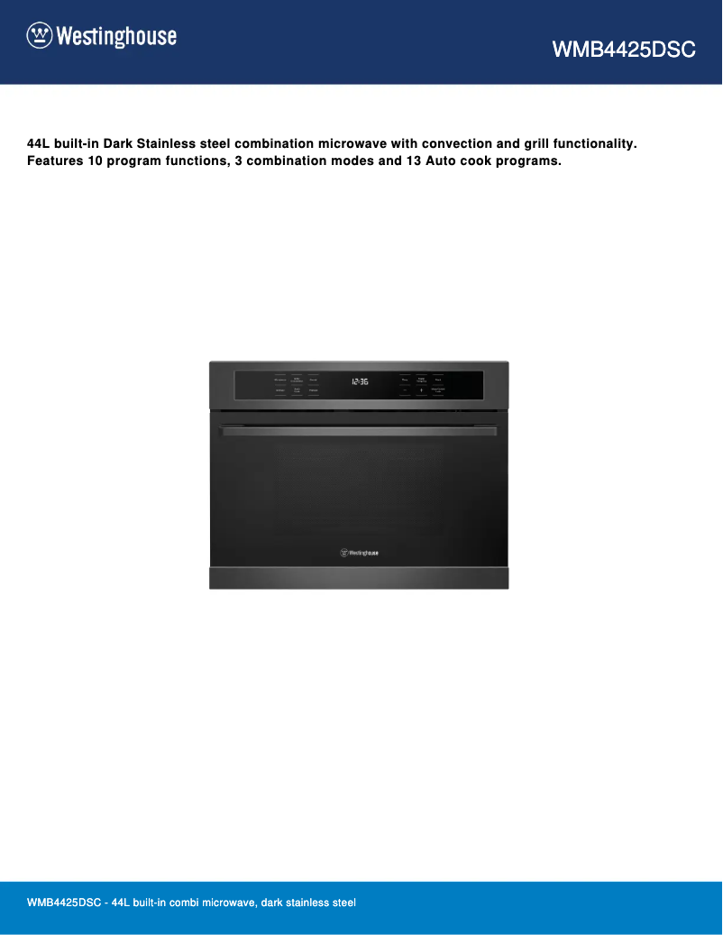 Página 1 del manual Ficha técnica Westinghouse WMB4425DSC