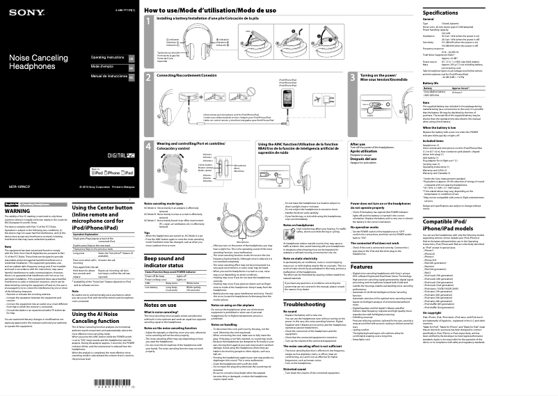 Page n°1 - Manuel utilisateur Sony MDR-10RNCiP