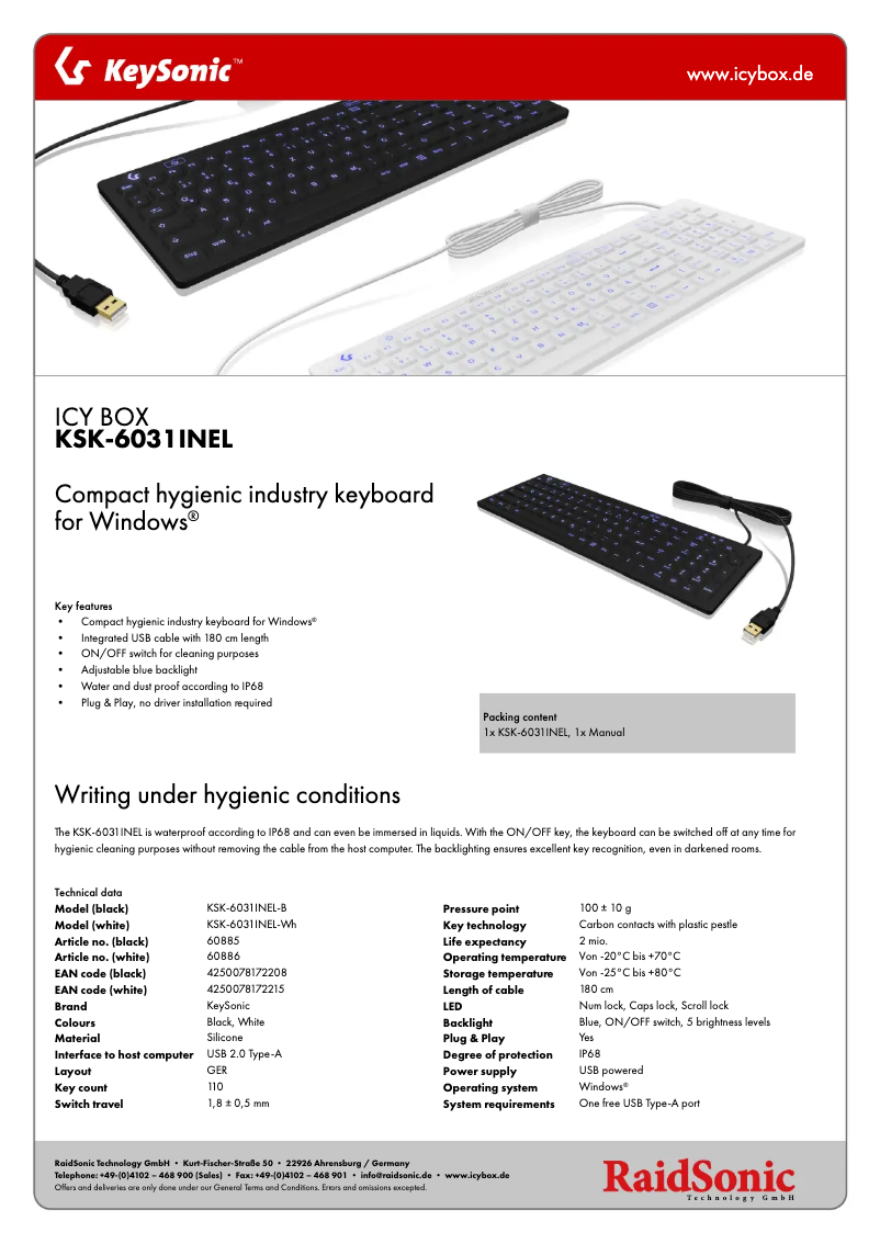 Page n°1 - Fiche technique KeySonic KSK-6031INEL
