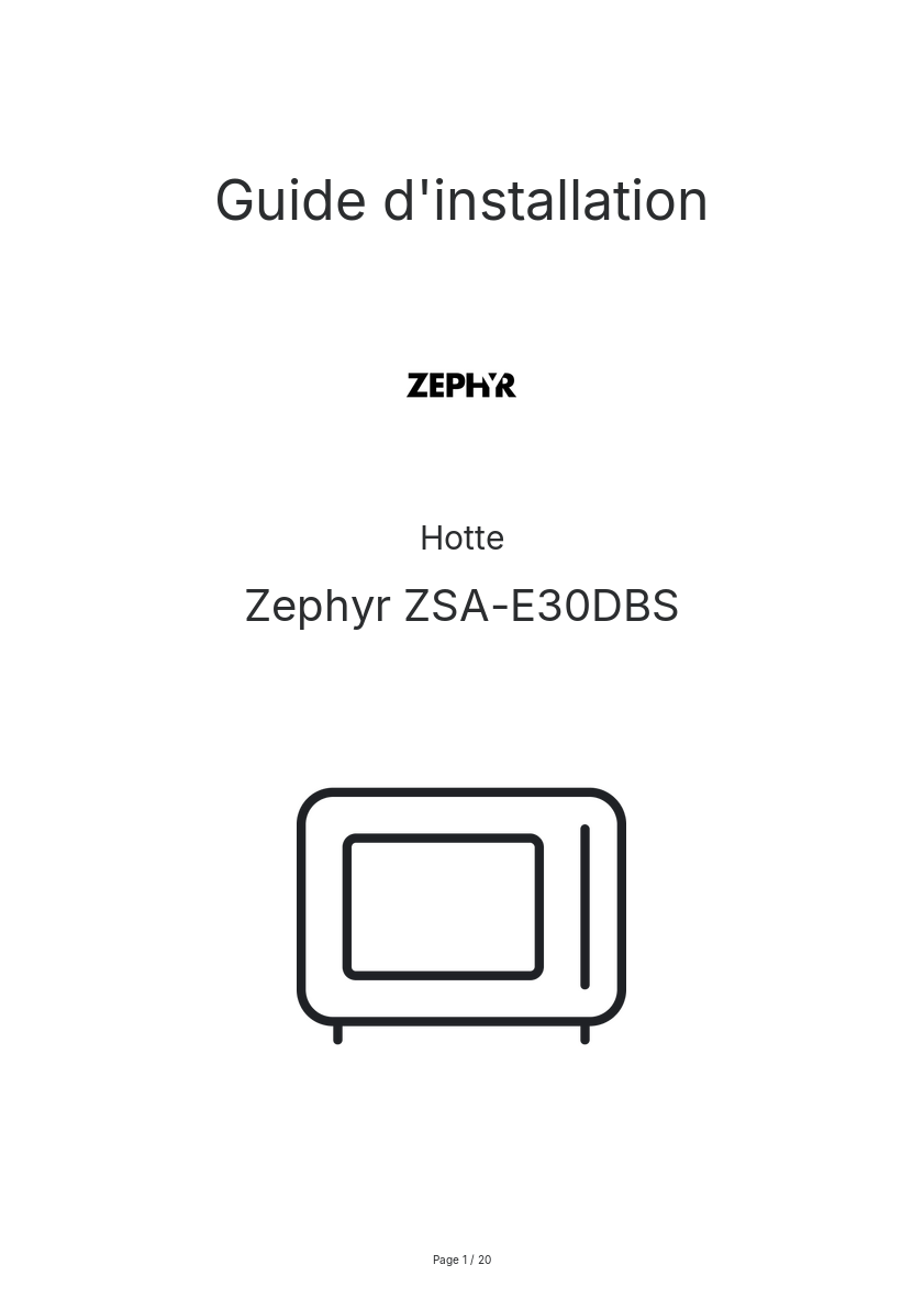 Page n°1 - Guide d'installation Zephyr ZSA-E30DBS