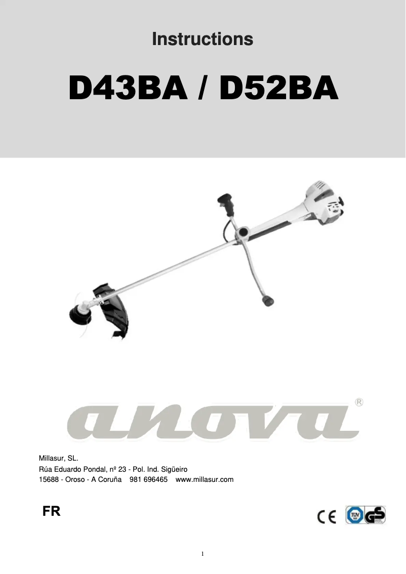 Page n°1 - Manuel utilisateur Anova D52BA