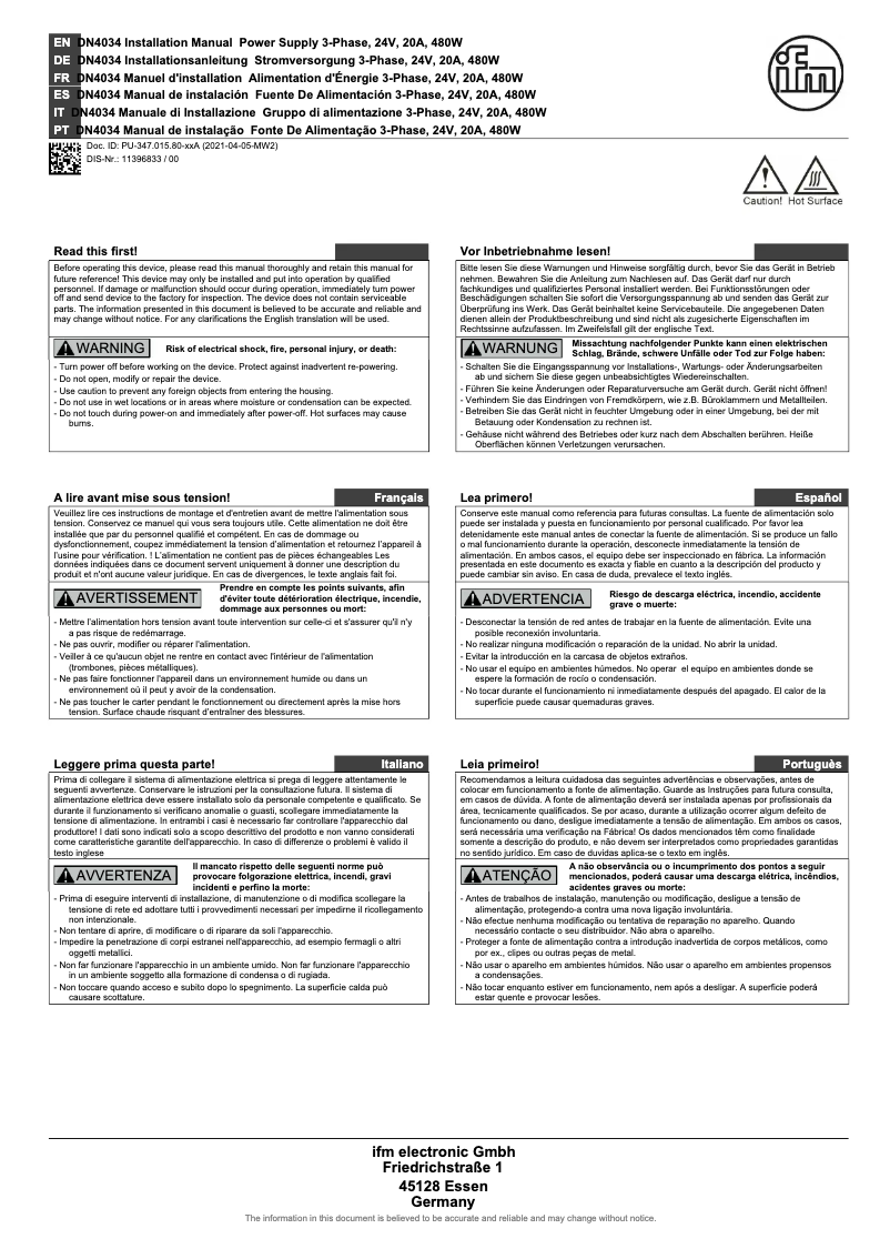 Image de la première page du manuel de l'appareil DN4034