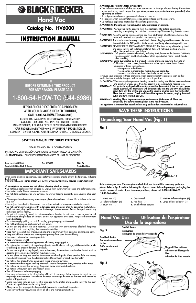 Page 1 de la notice Manuel utilisateur Black & Decker HV6000