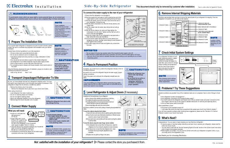 Page 1 de la notice Guide d'installation Electrolux E23CS78HSS