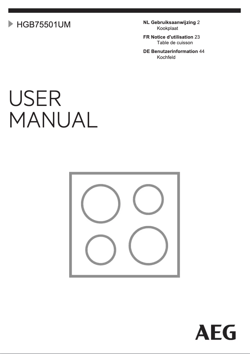 Page 1 de la notice Manuel utilisateur AEG HGB75501UM