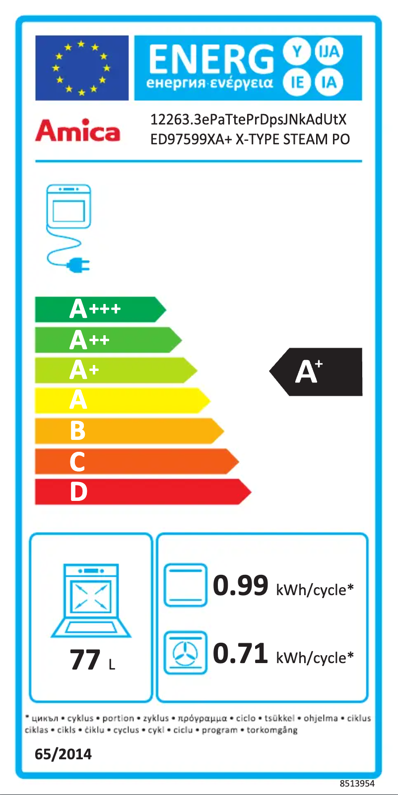 Page 1 de la notice Manuel utilisateur Amica ED97599XA+ X-Type Steam PO