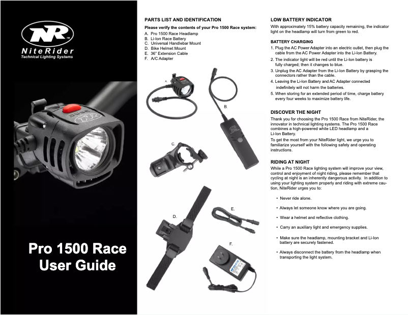 Page n°1 - Manuel utilisateur NiteRider Pro 1500 Race
