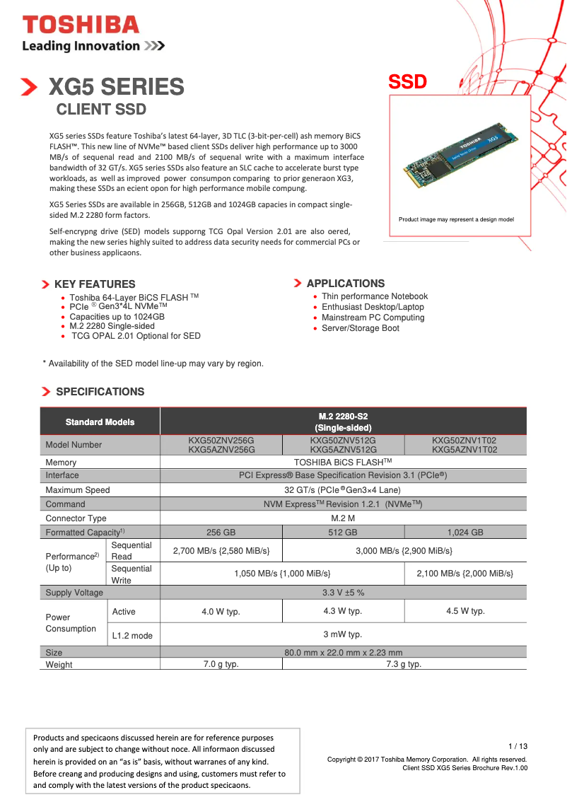 Page 1 de la notice Manuel utilisateur Toshiba KXG50ZNV256G