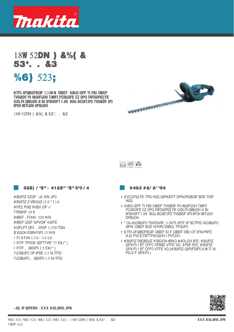 Page 1 de la notice Fiche technique Makita DUH523Z