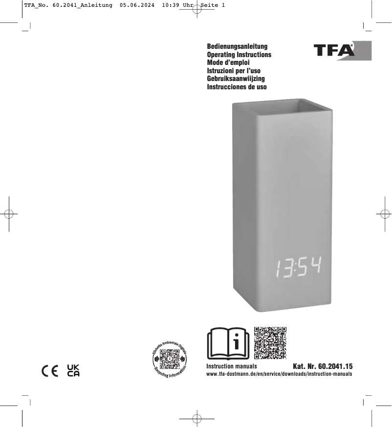 Página 1 del manual Manual de usuario TFA Clocco Desk 60.2041.15