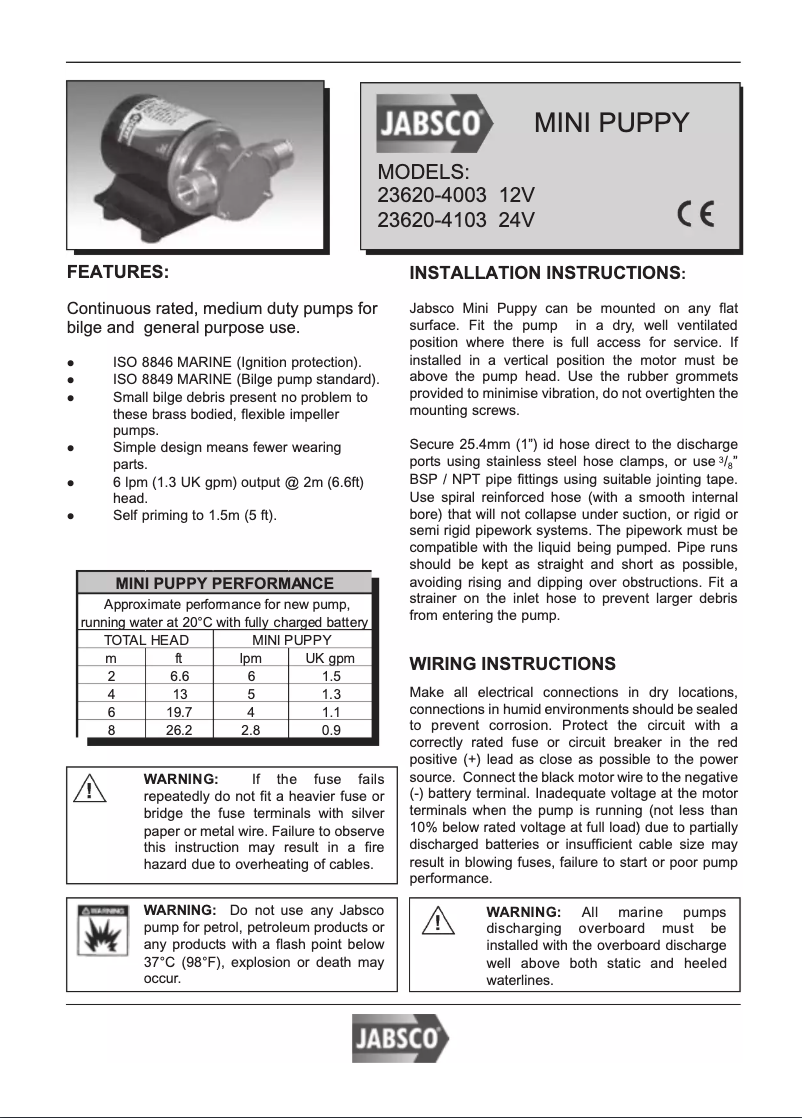 Page 1 de la notice Manuel utilisateur Jabsco 23620-4103