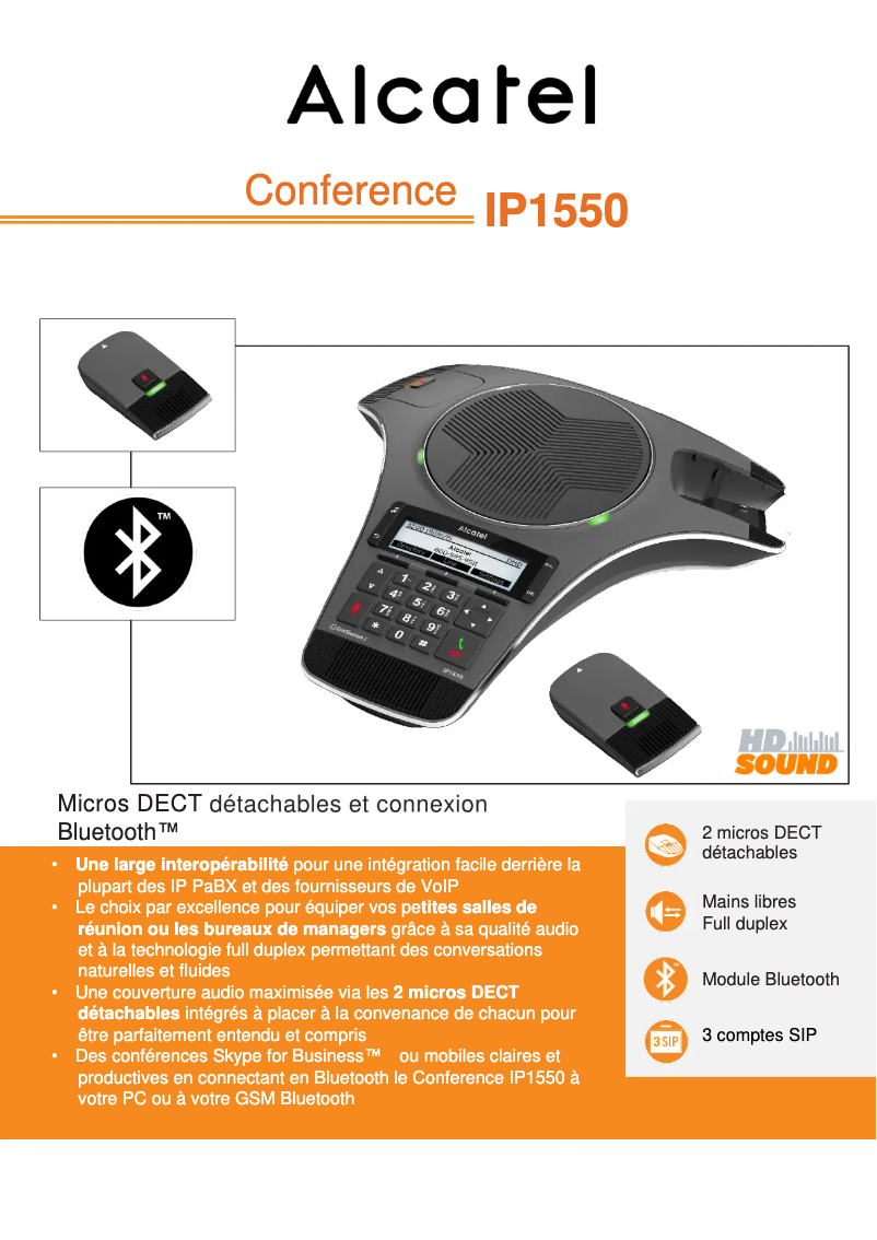 Page 1 de la notice Fiche technique Alcatel IP1550