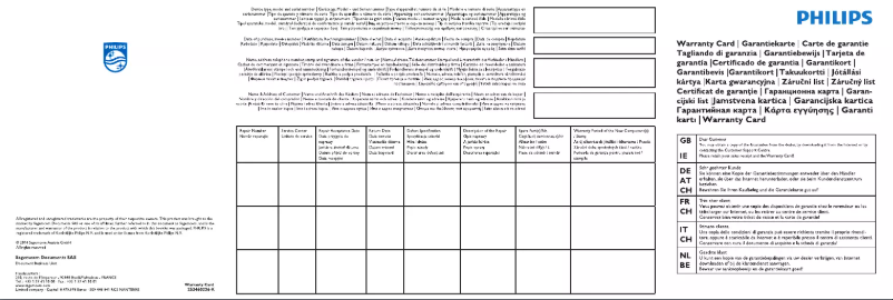 Page 1 de la notice Informations de garantie Philips Screeneo HDP1550TV