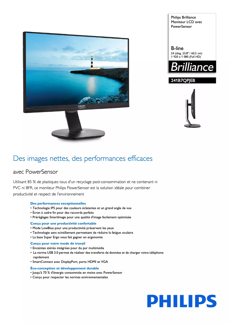 Page 1 de la notice Fiche technique Philips Brilliance 241B7QPJEB